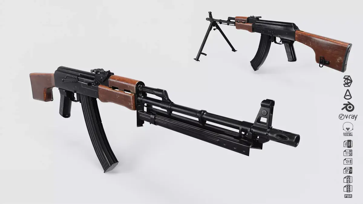 RPK Machine Gun with Folding Bipod Low-poly 3D model
