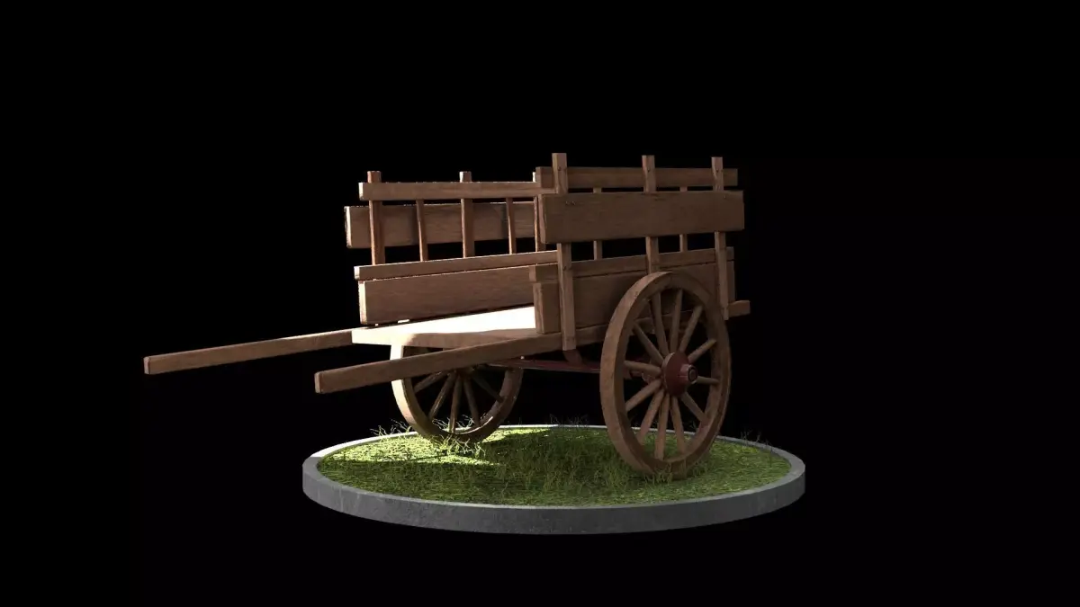 Wooden cart 3D model 7