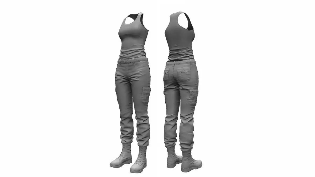 Womens Tactical Cargo pants and Tops - High Poly 3D model