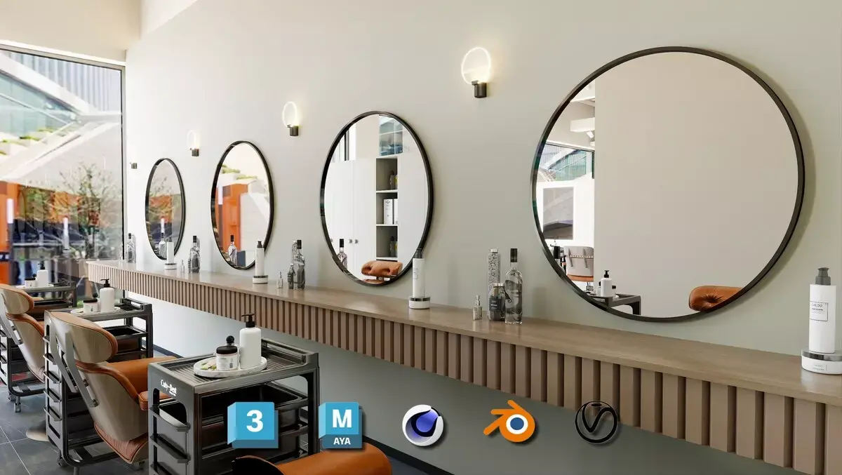 Photorealistic 3D Hair Salon Interior Pack Blender 3ds Max C4D Free low-poly 3D model