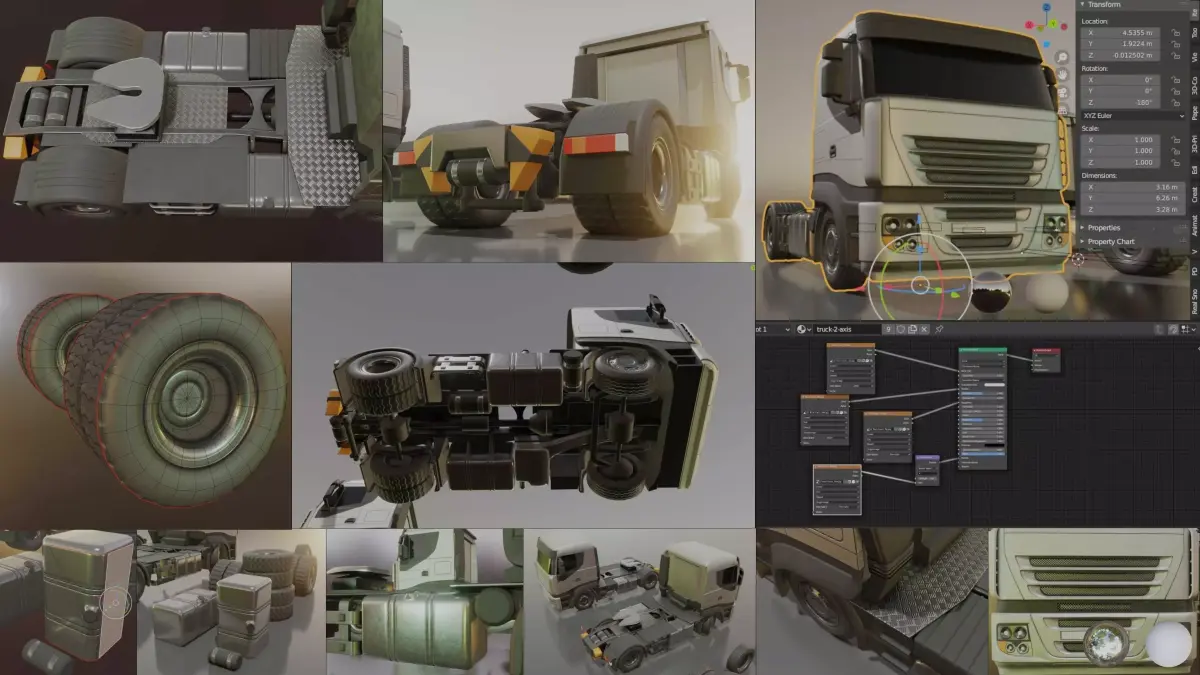 2-Axis Truck Rigged Low-Poly Version Low-poly 3D model
