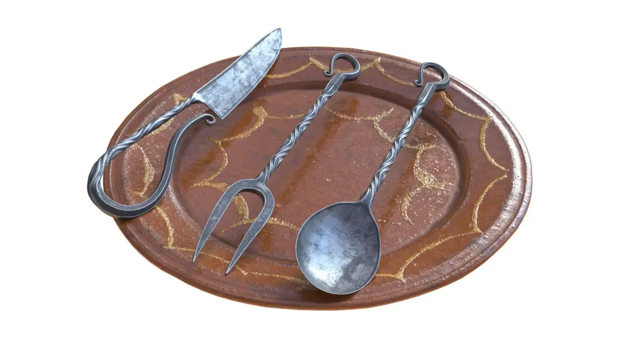 Medival Cuttlery with Plate - Highpoly - 3ds Max and Vray ready 3D model