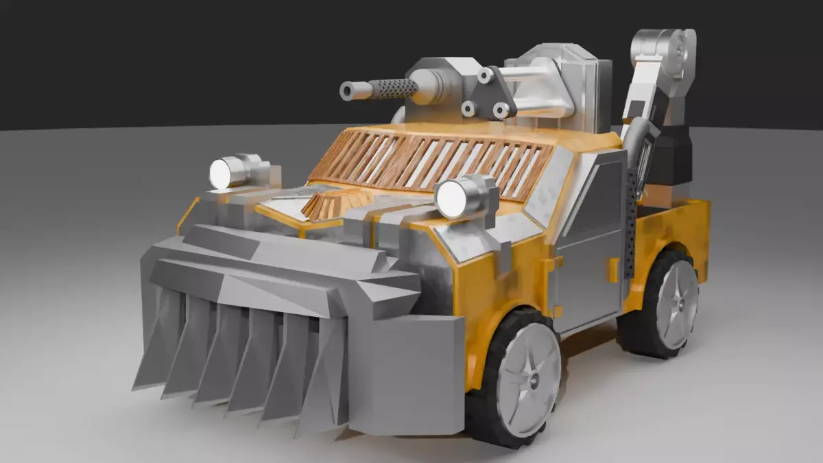 Low Poly Best Battle Gun Car Low-poly 3D model