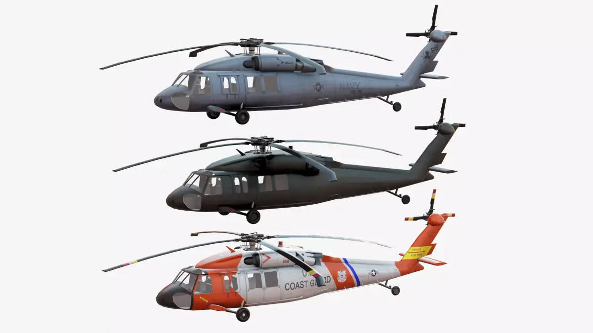 Bundle 3x UH-60 BlackHawk Low-poly 3D model
