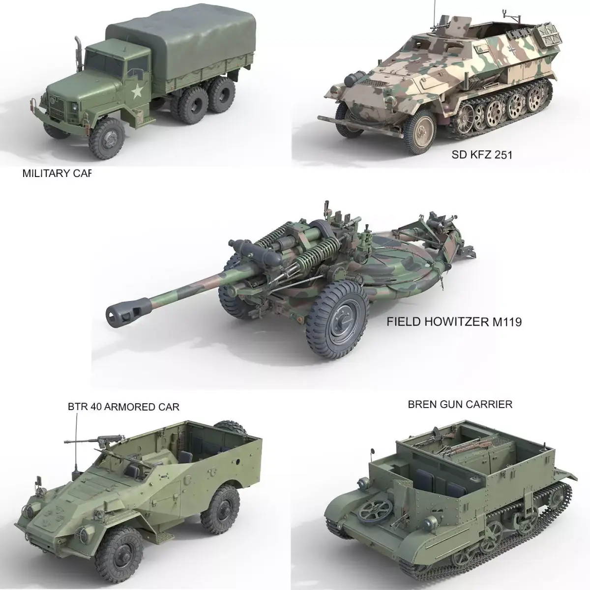 5 Military Vehicles Collection v39 Low-poly 3D model