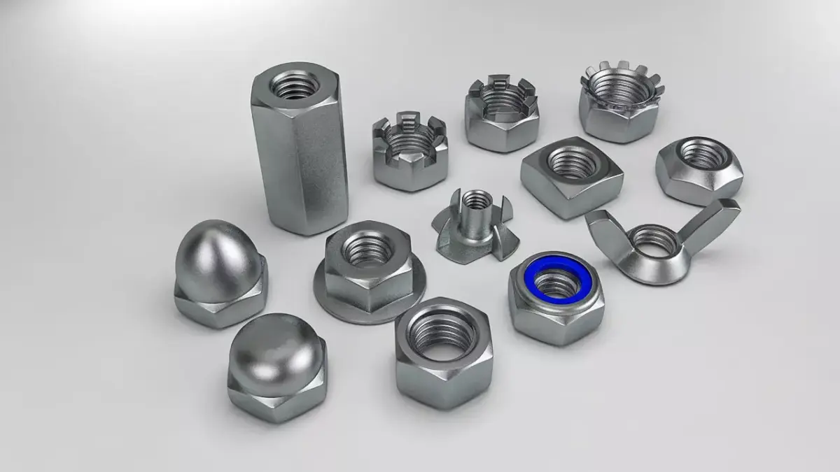 Nuts Collection metal and bolts Low-poly 3D model