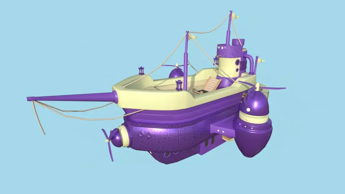 Cartoon Airship 07 - Purple Yellow - Low Poly Ship Low-poly 3D model