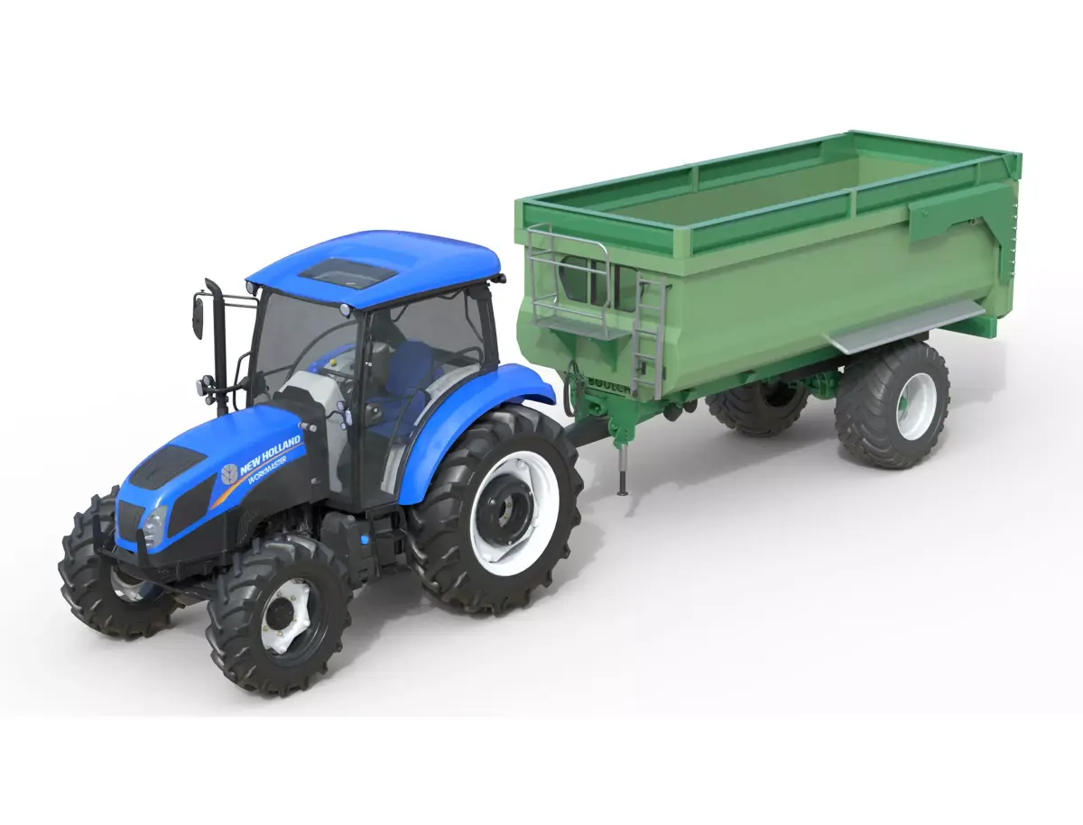 New Holland WorkMaster Tractor and Tippin Trailer Low-poly 3D model