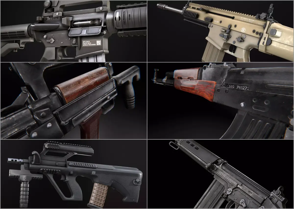 Modern AAA Rifle Pack Game Ready PBR Low-poly 3D model