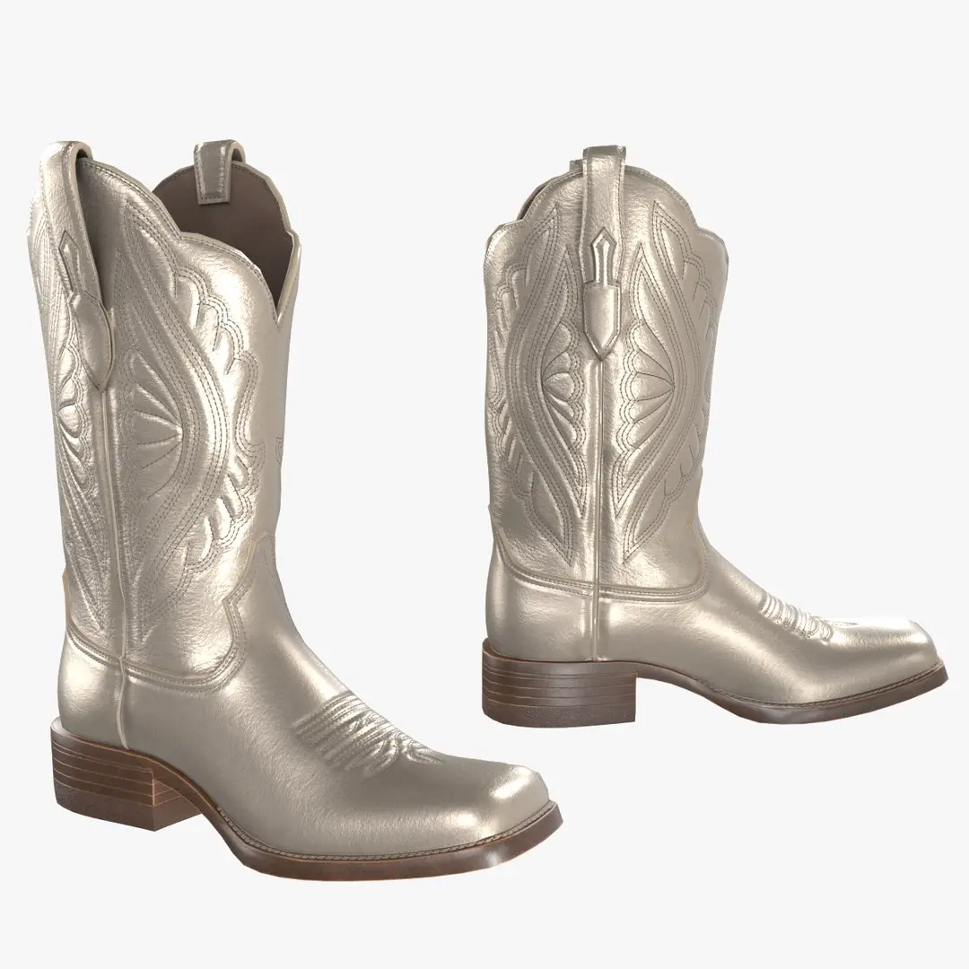 Gold Stitch Cowgirl Boots 3D model