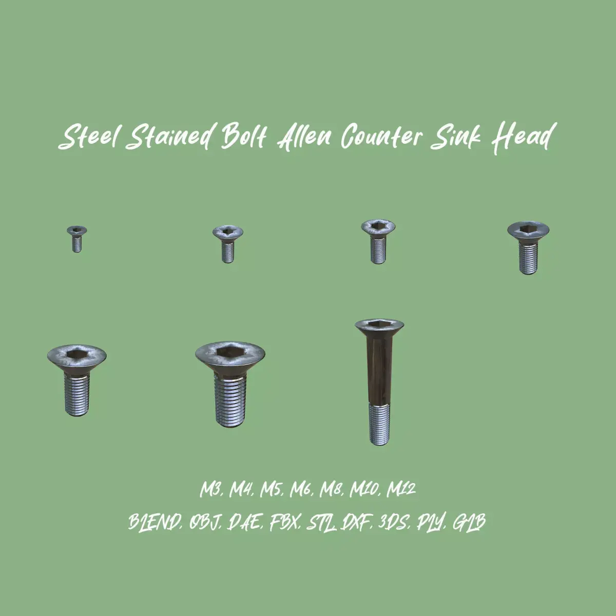 Collection Steel Stained Bolt Allen Counter Sink PBR 4K 3D Model Pack