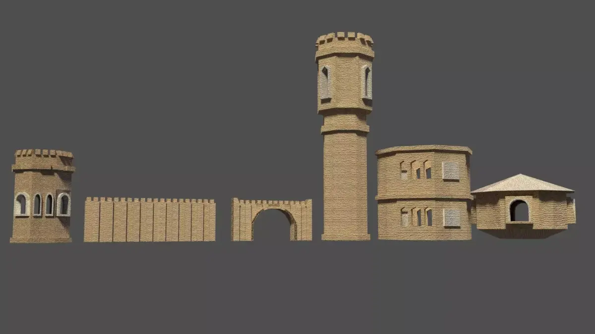 Low Poly Medieval Castle Parts 3D models Low-poly 3D model