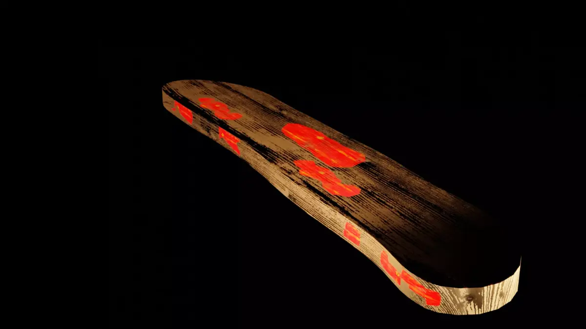 Dirty wooden piece  with red paint  Low-poly 3D model