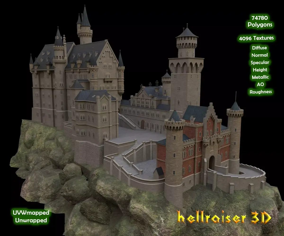 Neuschwanstein Castle - PBR Textured Low-poly 3D model