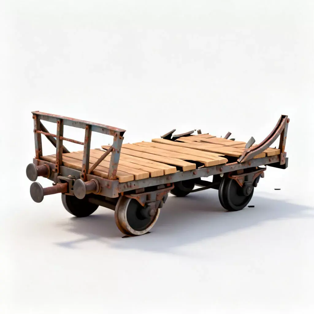 Wrecked Post-Apocalyptic Flatcar Train 3d model Low-poly 3D model