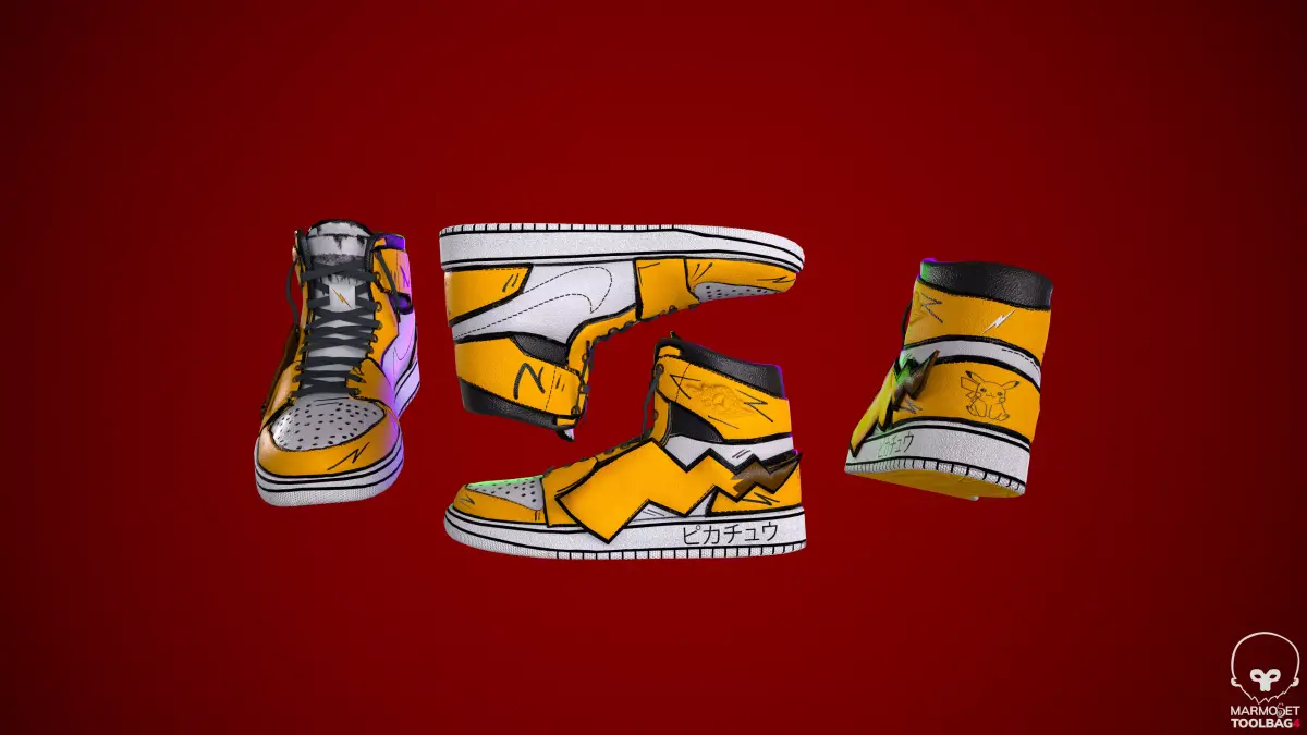Sneakers nike jordan 1 Pikachu game ready pbr  Low-poly 3D model