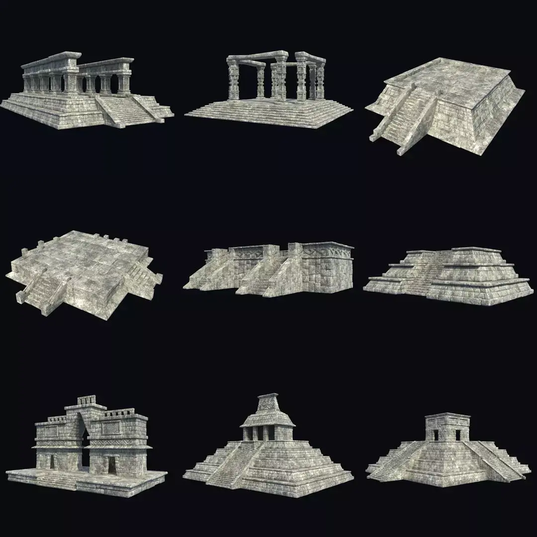 TEMPLE ANCIENT AZTEC MAYAN INCA STONE PLATFORM STAIRS COLLECTION Low-poly 3D model