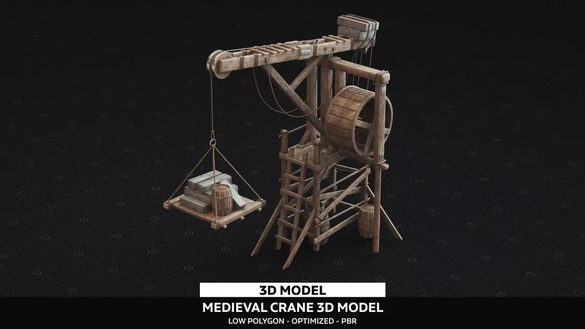 Medieval Wooden Crane 3D Model - PBR Textures Low-poly 3D model