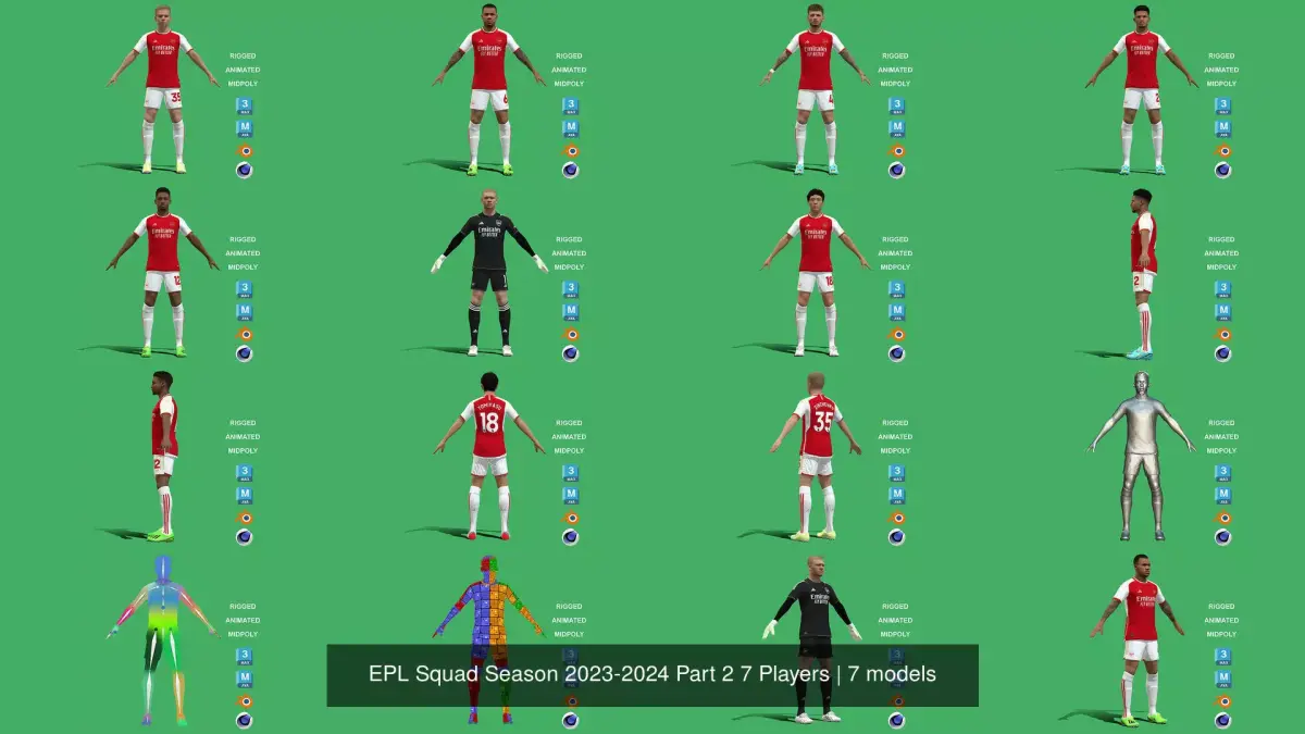 EPL Squad Season 2023-2024 Part 2 7 Players 3D Model Pack