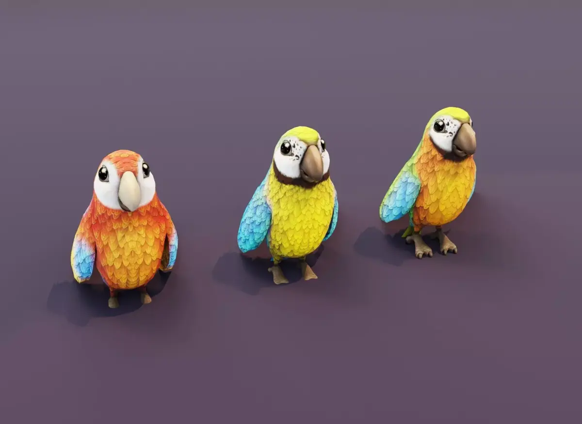 Cartoon Ara Parrot Animated 3D Models Low-poly 3D model