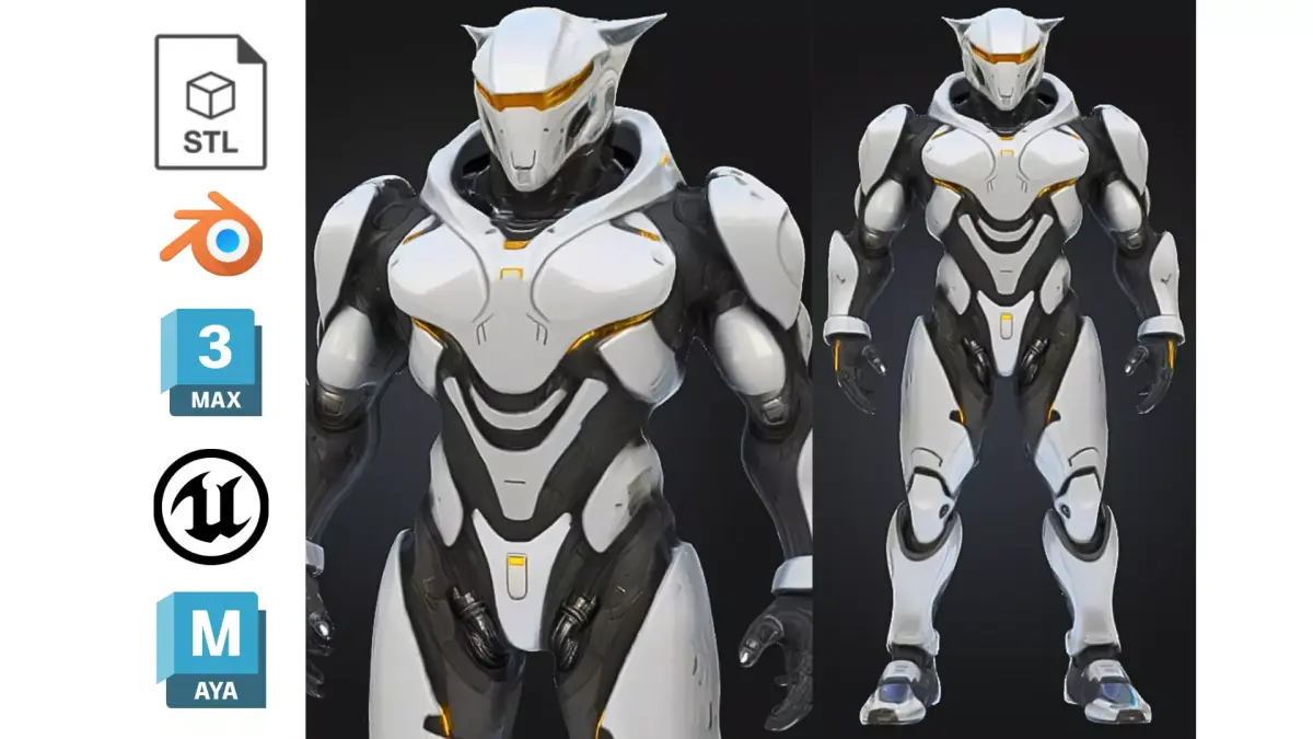 Feline Inspired Sci Fi Android Low-poly 3D model