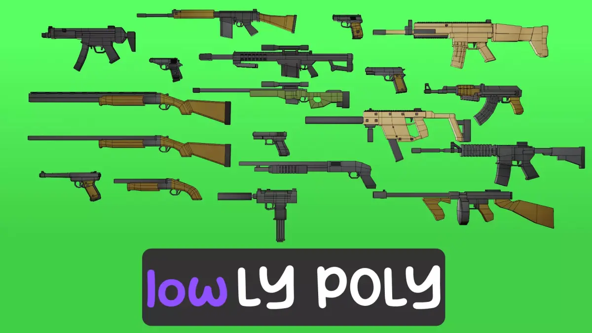 LowLY Poly - 19 Cartoon Guns Low-poly 3D model