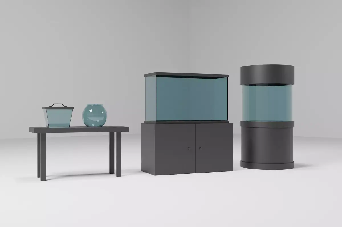 Aquarium tanks set for home fish and indoor decoration  Low-poly 3D model