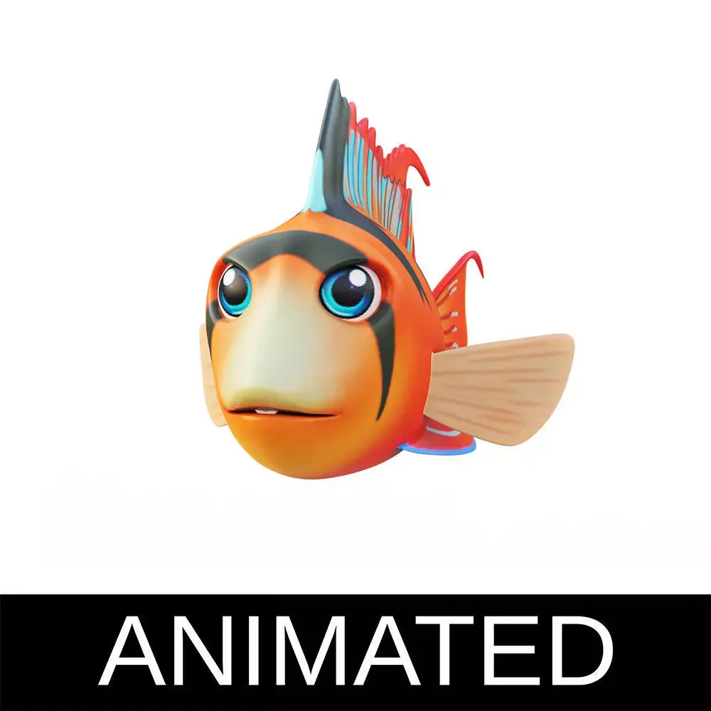 Bolivian Butterfly Fish Cartoon Animated Low-poly 3D model