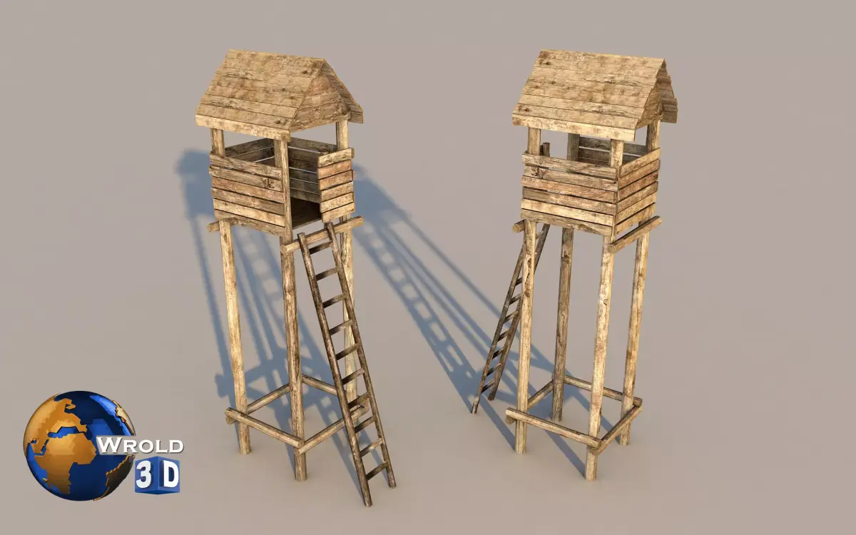 Lowpoly Medieval Look Out Tower Guard 3D Model Low-poly 3D model