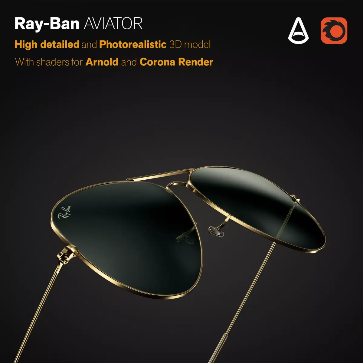 Ray-Ban Aviator sunglasses 3D model 3D model