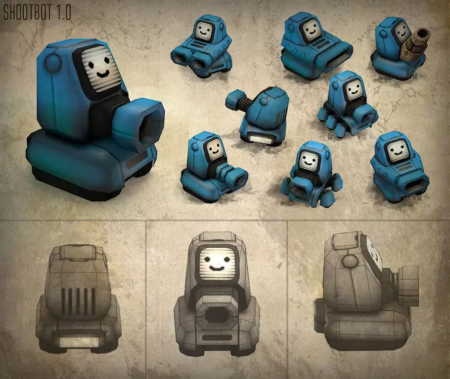 shootbot 1 0 different robots Free low-poly 3D model