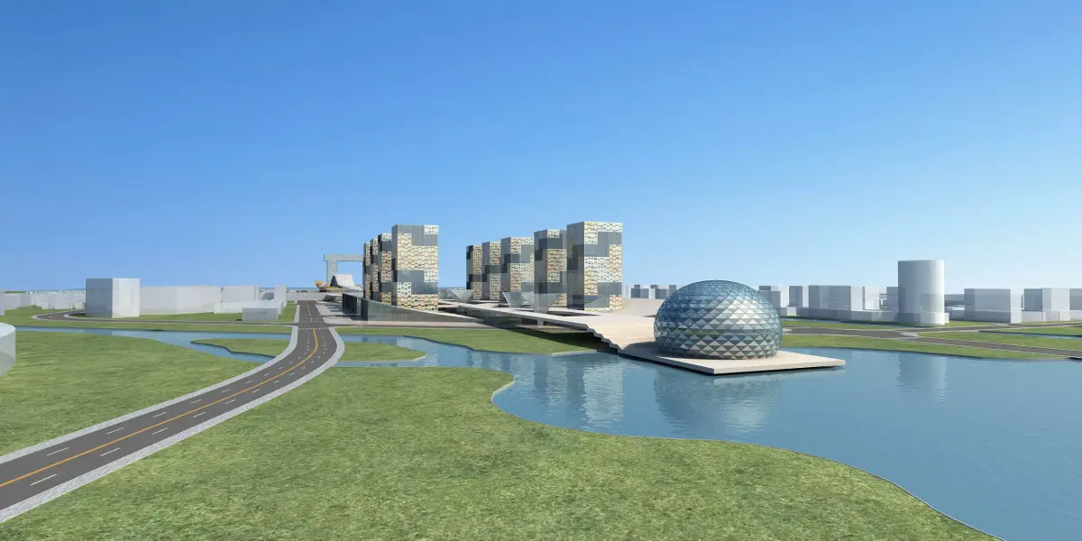 Architecture futuristic city near river 3D model