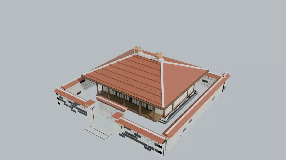Okinawan Red-Tile House Ryukyu Traditional Minka  Low-poly 3D model
