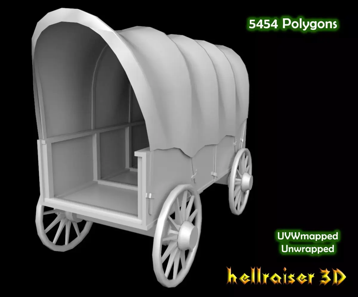 Wooden Wagon Low-poly 3D model get
