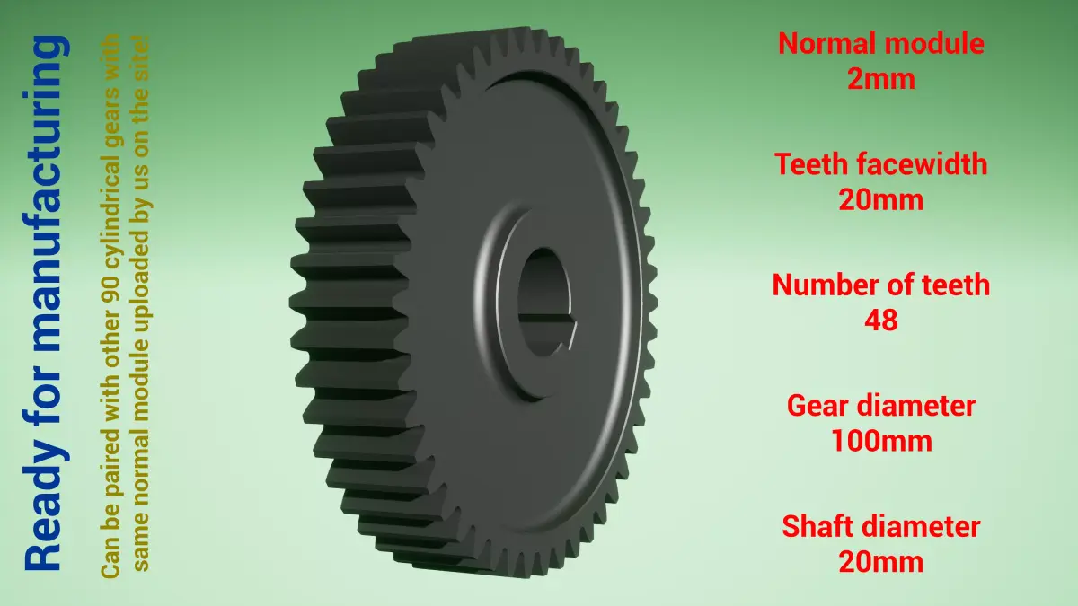Cylindrical gear - paired - z48 m2 D100 d20 3D print model