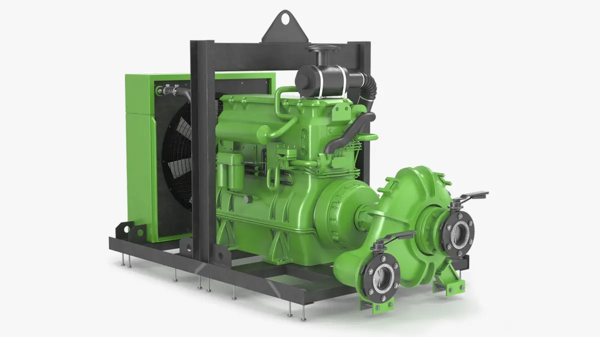 Mobile Diesel Water Pump on Frame 3D model