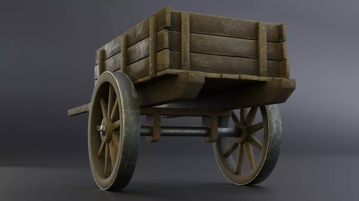 Medieval old wooden cart Low-poly 3D model