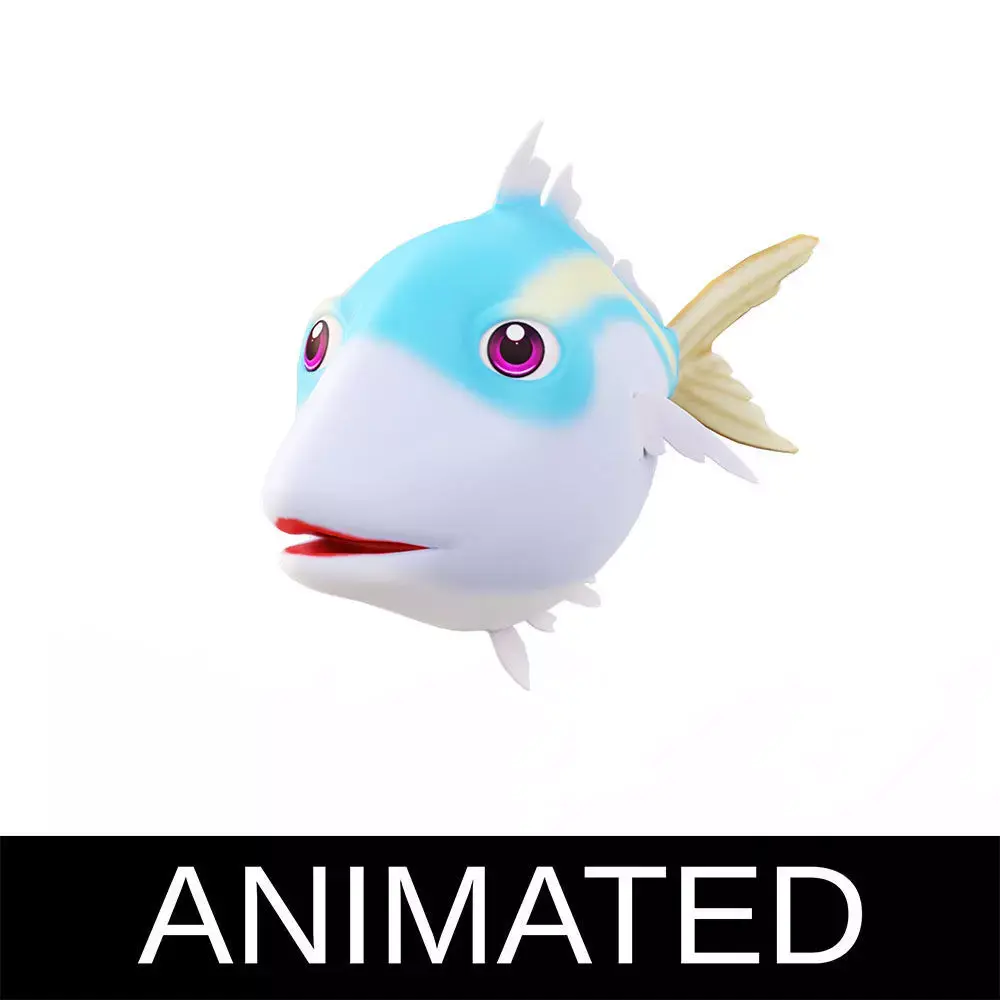 Yellow stripe Scad Fish Cartoon Animated Low-poly 3D model
