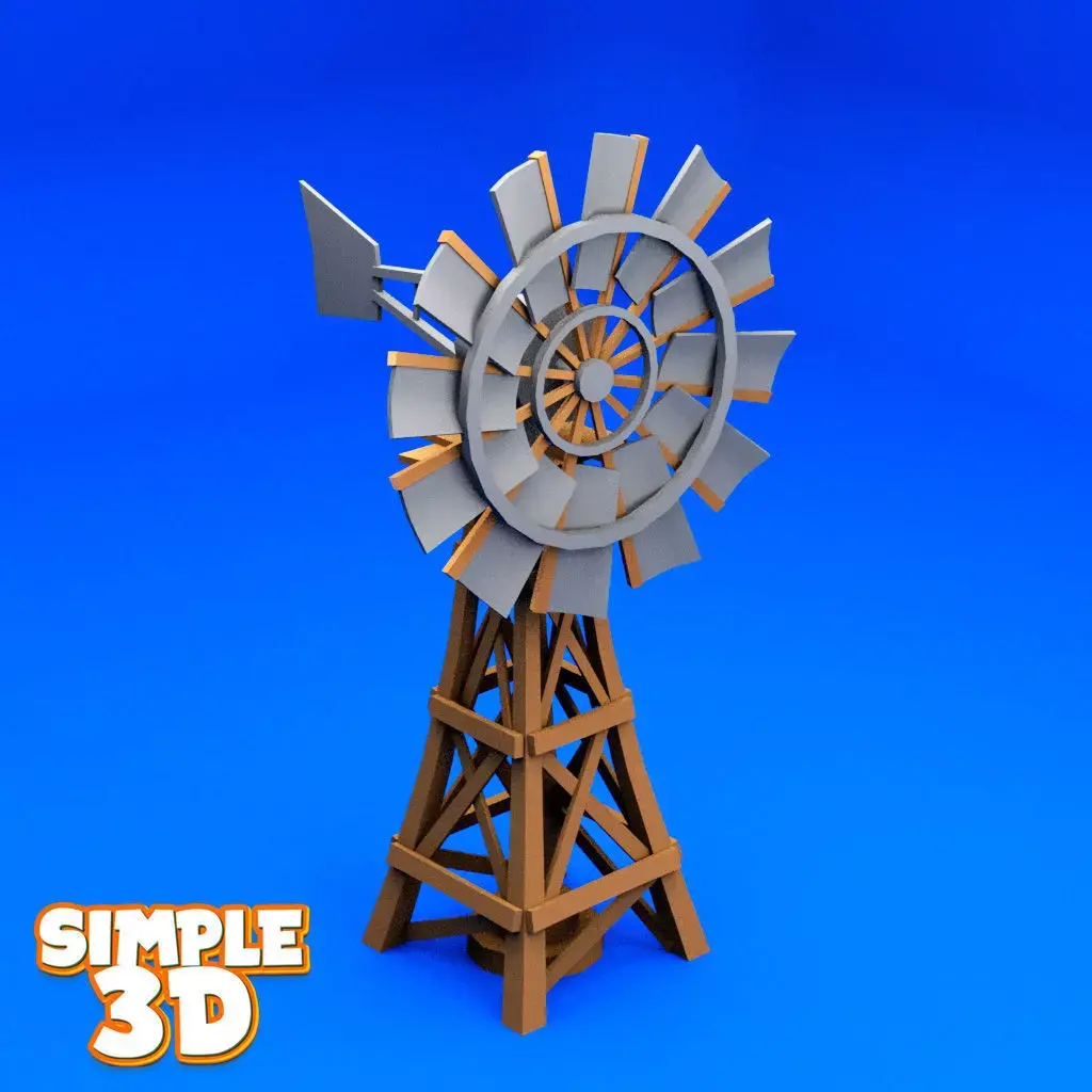Windmill - Rigged and animated Low-poly 3D model