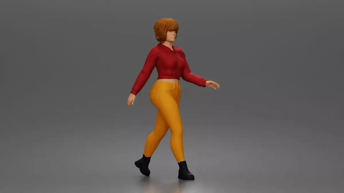 Walking pose highlights outfit design showing energy movement 3D print model