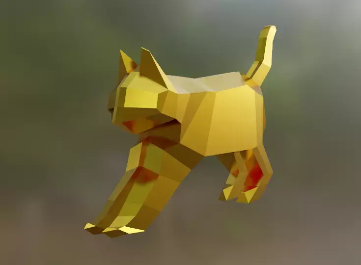 Cat Low-poly 3D model gold flying in air Low-poly 3D model