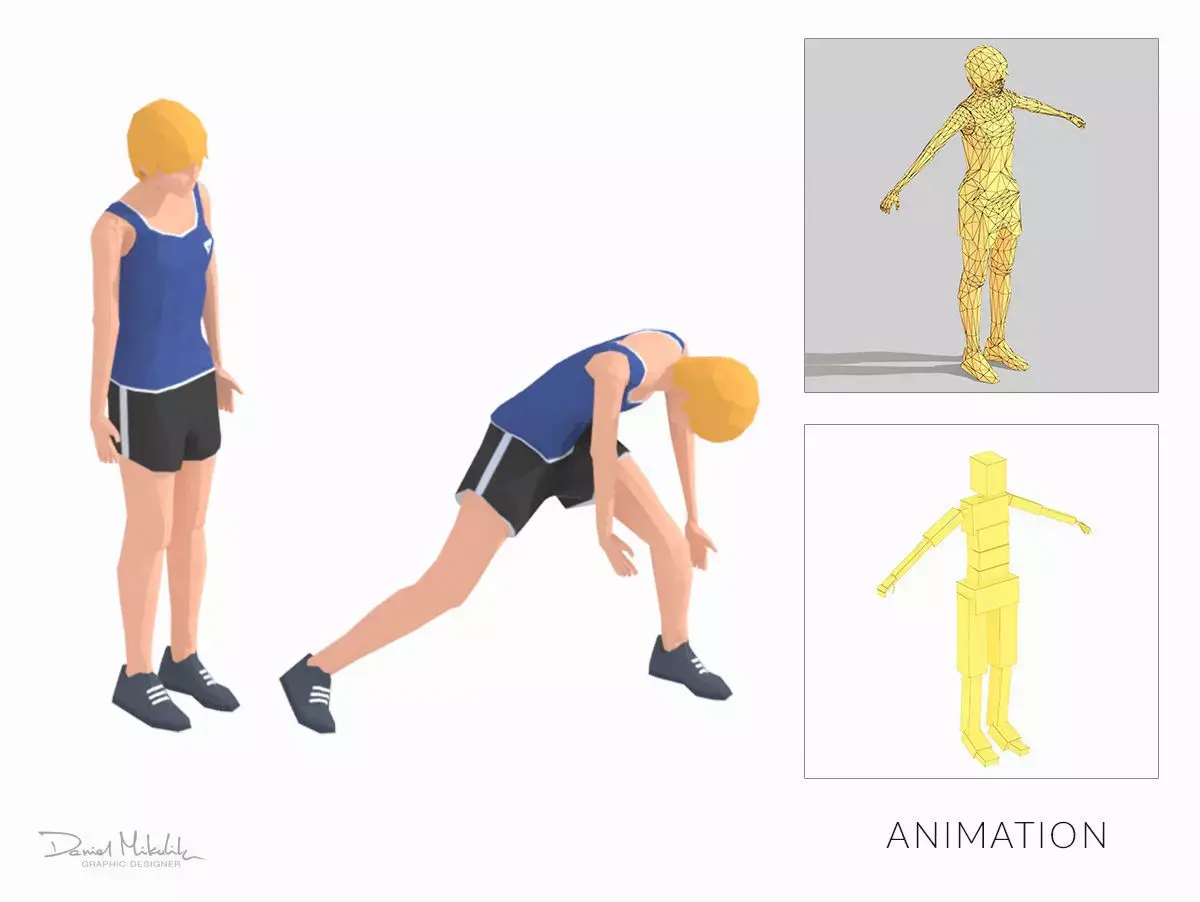 Step Side  Exercise Woman Animation Low-poly 3D model