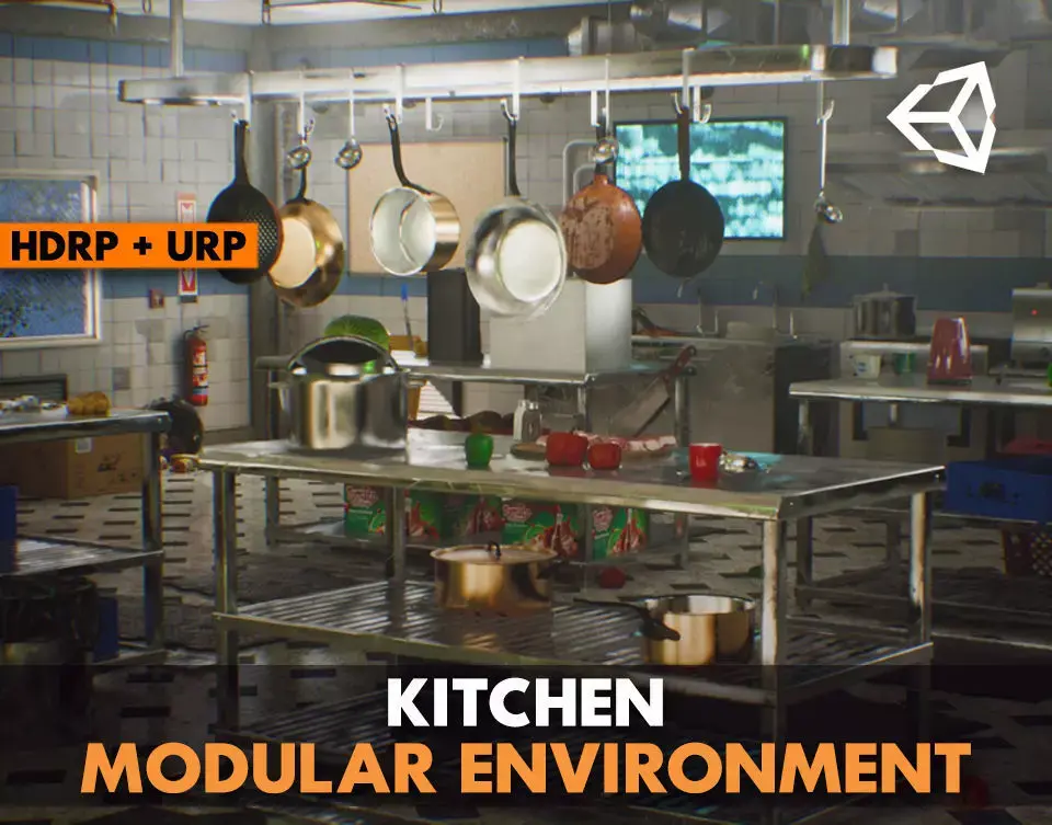 Restaurant Kitchen MODULAR - UNITY --Hdrp-Urp-- Low-poly 3D model