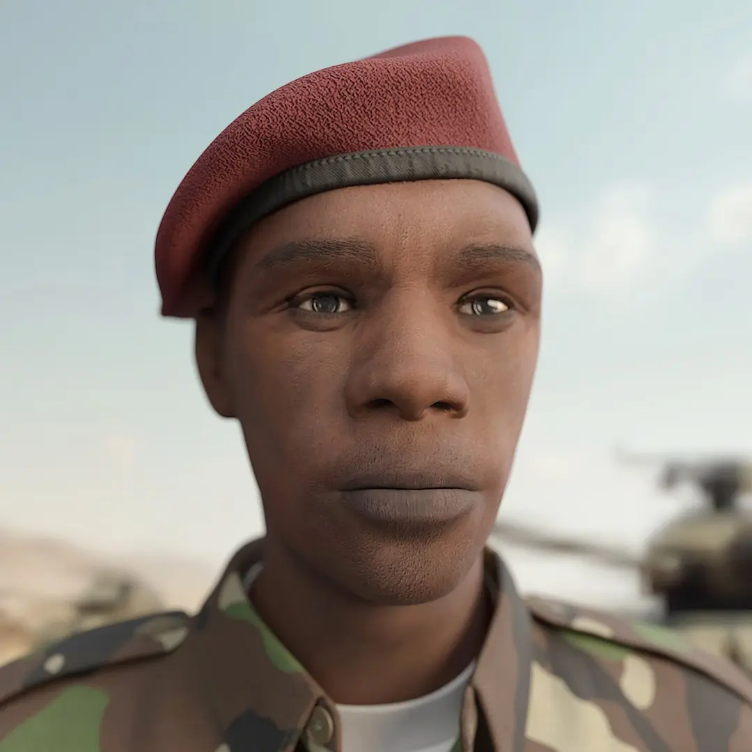 Somali Soldier Stands at Attention Fur 3D model