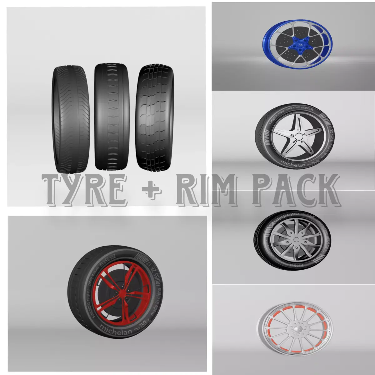 3d tyre and rim pack 3D model