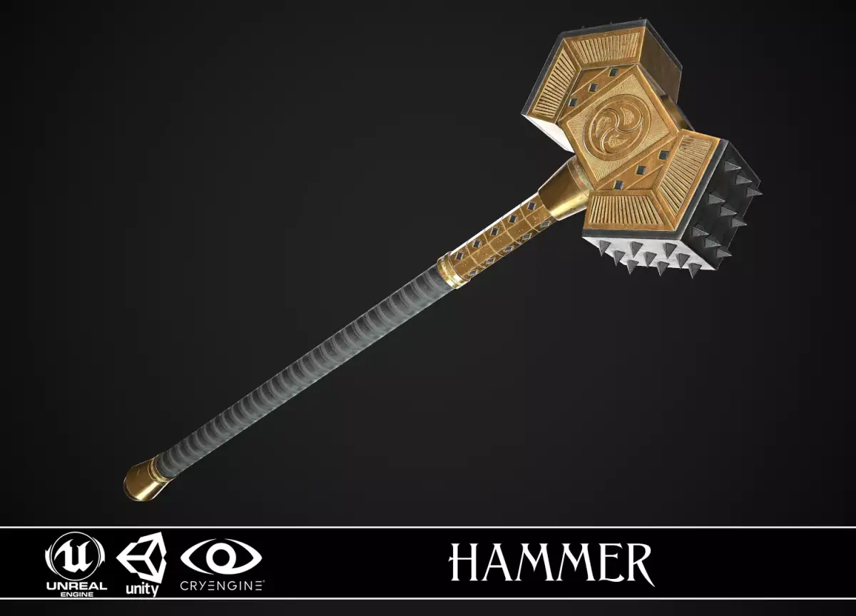 Fantasy Great Hammer 02 Low-poly 3D model