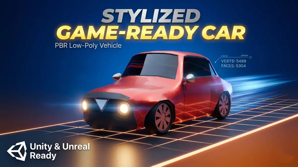 Low-Poly Red Sports Car Game-Ready PBR Vehicle Stylistic FBX OBJ Low-poly 3D model