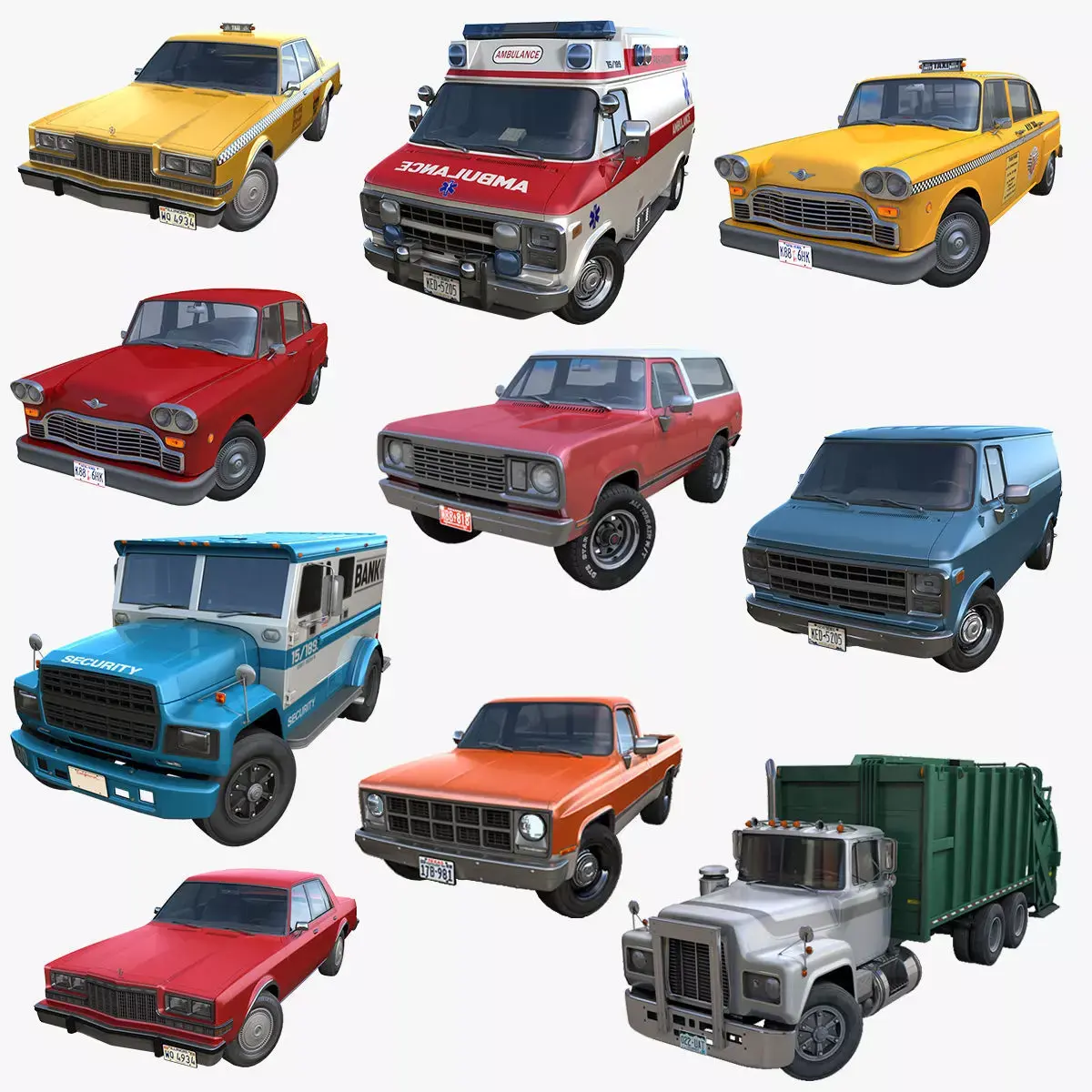 City traffic cars 3D Model Pack
