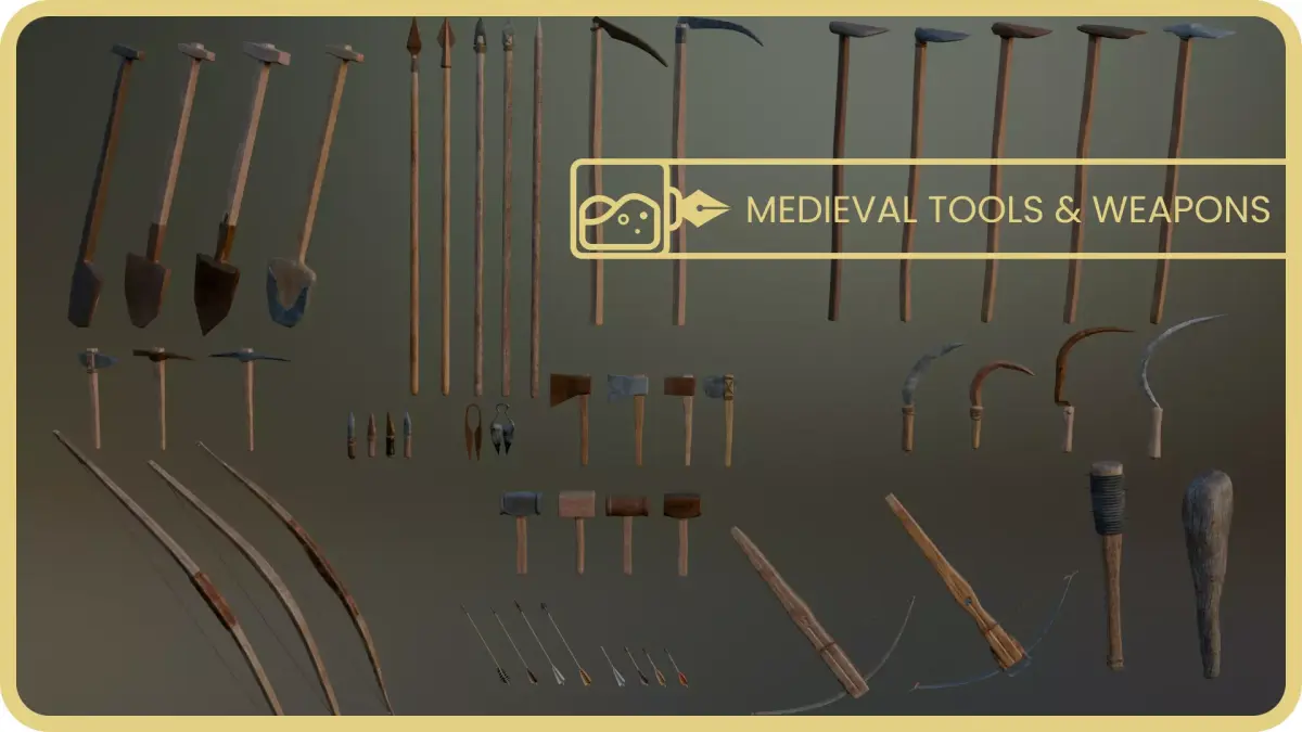 Medieval Tools and Weapons 3D Asset Pack Low-poly 3D model