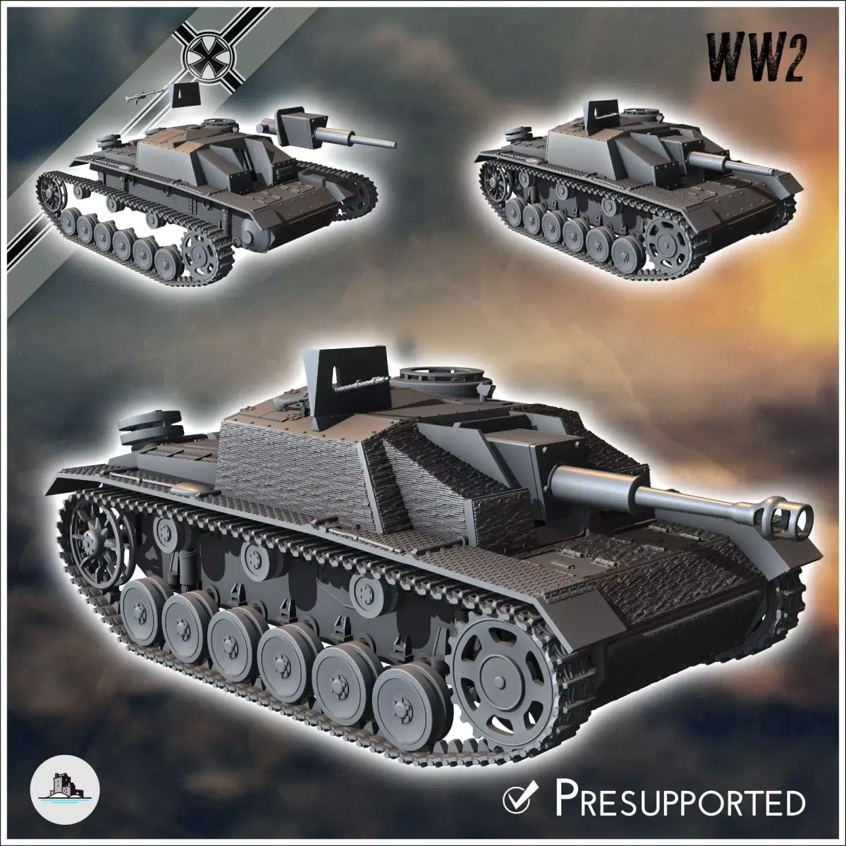 Sturmhaubitze StuH III Ausf G 1942 SdKfz 142-2 - miniatures tabl 3D print model